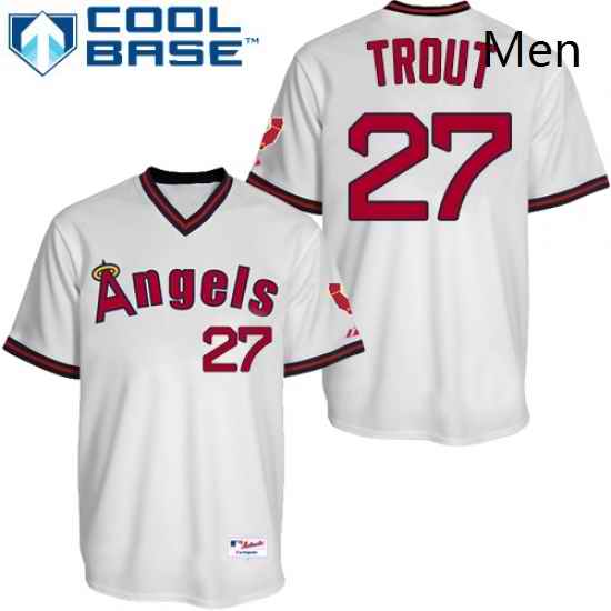 Mens Majestic Los Angeles Angels of Anaheim 27 Mike Trout Replica White 1980 Turn Back The Clock MLB Jersey
